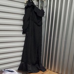 Sz 12 NWT $2495 Markarian Elegant Black Beaded One-Shoulder Dress